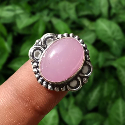 Bague Quartz Rose Naturel Argent Massif 925 - Taille 56 - Neuve Avec étiquettes