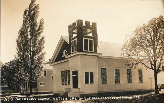 c1910 RPPC Dayton OR Methodist Church RR Road of Thousand Wonders Photo Postcard