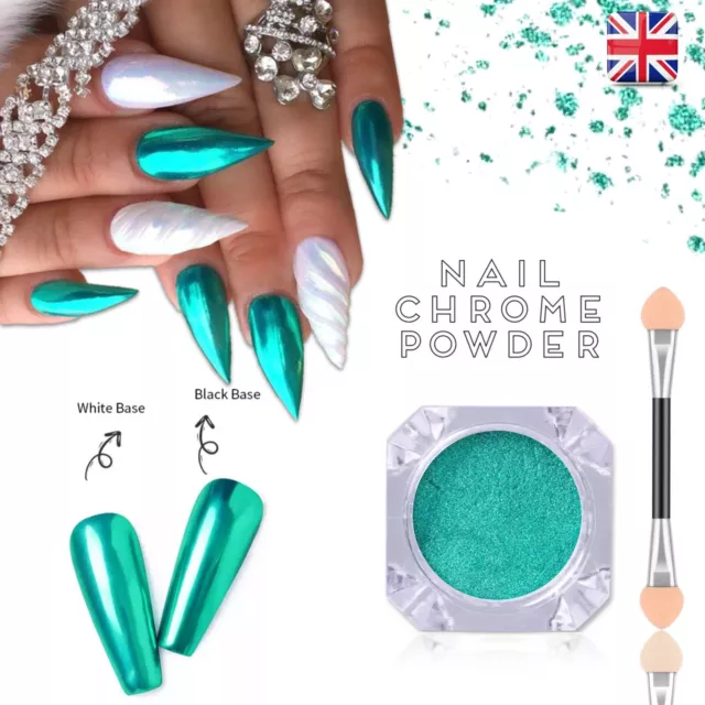 Turquoise Nail Powder Mirror Chrome Nails Teal Shiny Effect Mermaid Pigment Dust