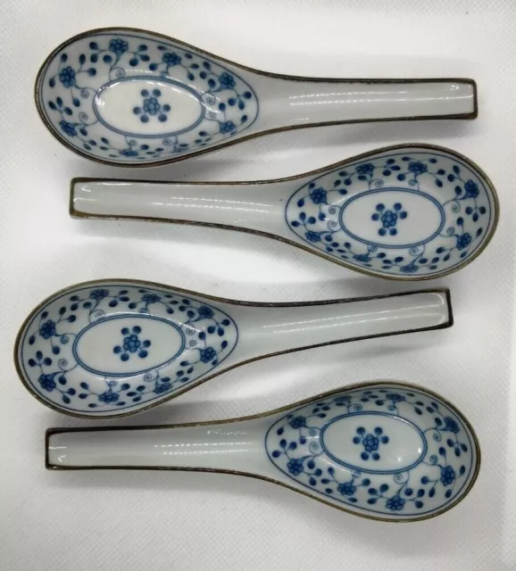 Seokchon Loko Sweet Porcelain 5 1/2" Korean Spoons Vintage Blue & White Set of 4