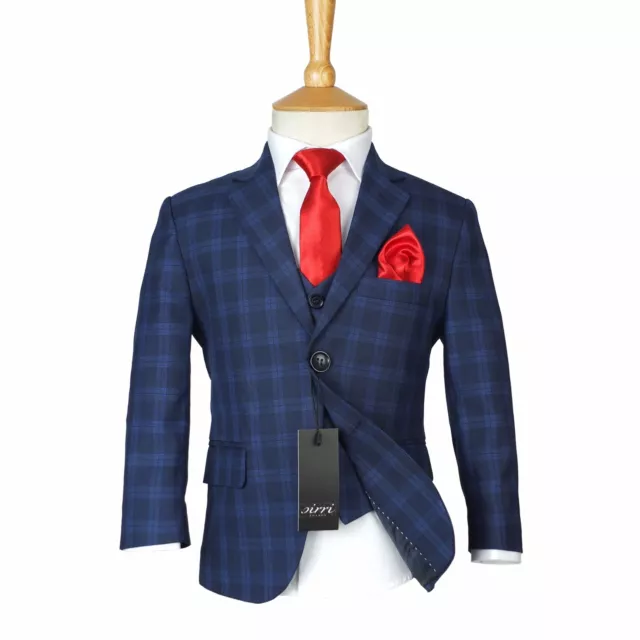 Boys Checkered Navy Suits Page Boy Blue Check Suit Kids Wedding Prom Formal Set