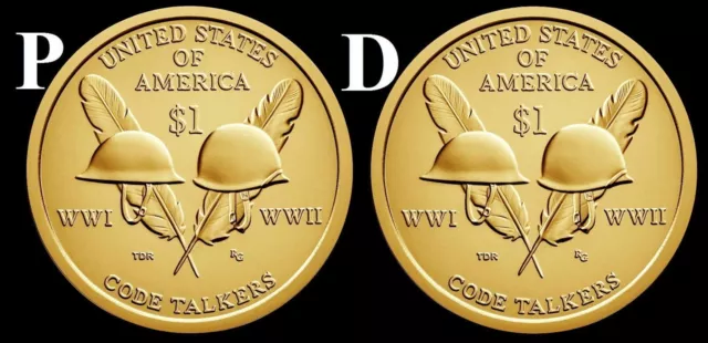 2016 P&D Sacagawea Native American Dollars "BU" Mint (2 Coin Set) Code Talker!