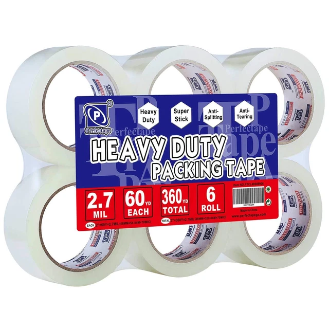 Heavy Duty Packing Tape 6 Rolls, Total 360Y, Clear, 2.7 mil, 1.88