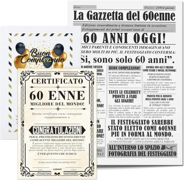 IDEA REGALO COMPLEANNO Originale 60 Anni Uomo - Giornale La Gazzetta Con  Certifi EUR 15,99 - PicClick IT