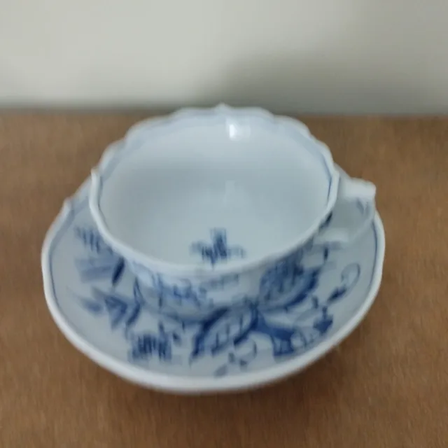 Antique Meissen 'Blue Onion' Pattern, Tea Cup and Saucer, Crossed Swords Mark 3
