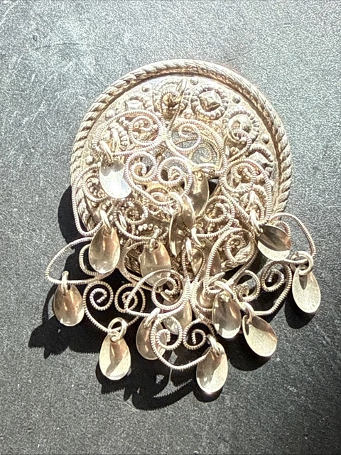 Broche Ancienne Argent Massif 925 – Style Art Déco / Nouveau – Ethnique