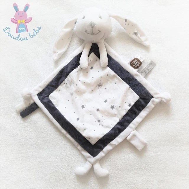 Doudou Lapin plat blanc gris étoiles TROIS KILOS SEPT (état neuf)