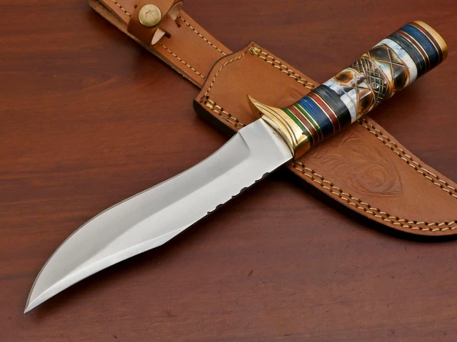 Rody Stan HANDMADE D2 STEEL BLADE BOWIE HUNTING KNIFE - STAINED ENGRAVED BONE