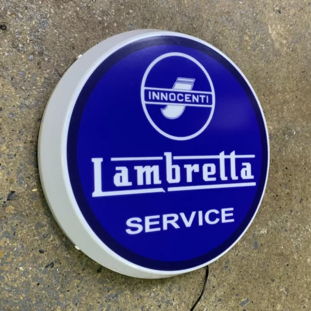 Lambretta Service Scooter Led Illuminated Wall Light Sign Garage Automobilia