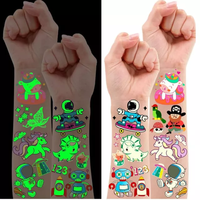 30 Hojas Tatuajes Temporales Niños, Luminoso Tatuajes Temporales