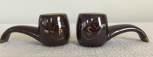 Vintage Salt & Pepper Shakers Shaped Like Smoking Pipes Ceramic Man Cave Decor
