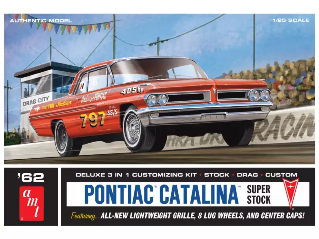 Skill 2 Model Kit 1962 Pontiac Catalina Super Stock 3-In-1 Kit 1/25 Amt Amt1392