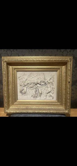 ANTIQUE 1892 FRANCOIS Duquesnoy Cast Marble Relief Plaque Putti Cherubs ...