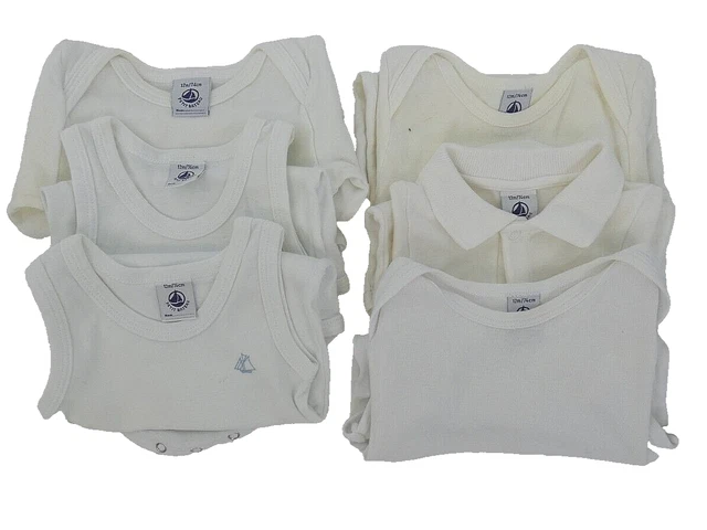 Lotto Costumi Petit Bateau 6 Senza Maniche Corta Lunghe Bianco 12 Mesi