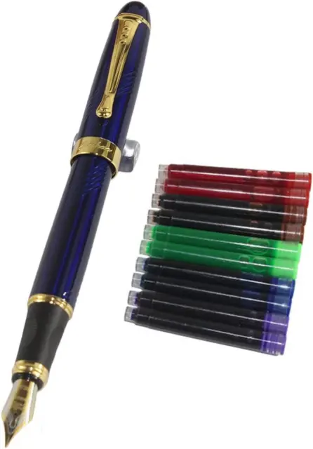 Gullor Jinhao 450 Normal Nib Fountain Pen Dark Blue with 5 Color Ink Cartridges