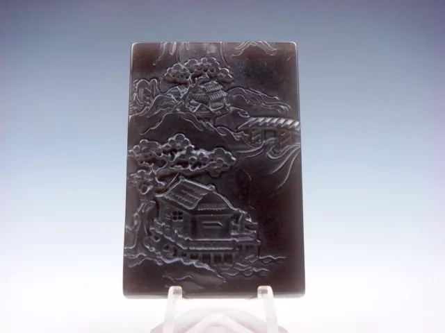 Old Nephrite Jade Carved Pendant w/ Mountain Village Scenery Engraved #08242206