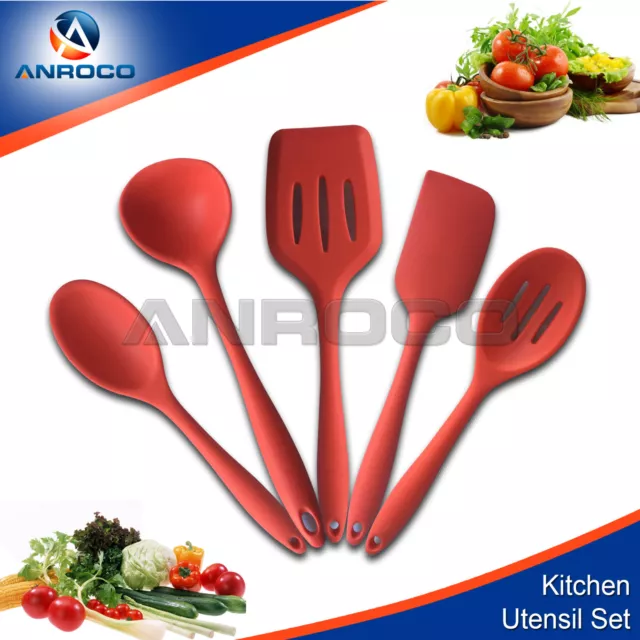 Silicone Kitchen Utensils - Durable, Non-Stick 5 pieces Red