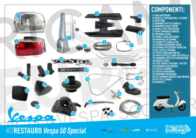 Set Renovation Complet Pièces de Rechange Pour Piaggio Vespa 50 Special Tous Les