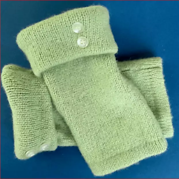 Fingerless Gloves Green Lime Angora Wool M - L Medium - Large Mittens Armwarmers