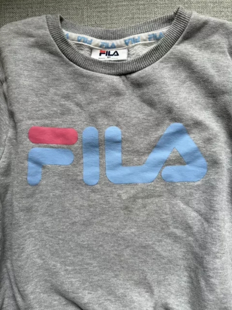 FILA Kids Girls Sweater Size 10 Grey Big Logo Crew Neck Pullover Jumper