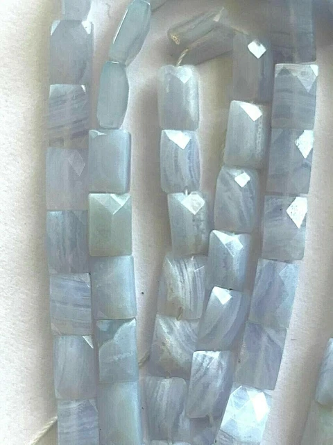 1 Strand Genuine Faceted Rectangle Blue Lace Agate Beads - 9x7mm - Great Cut !