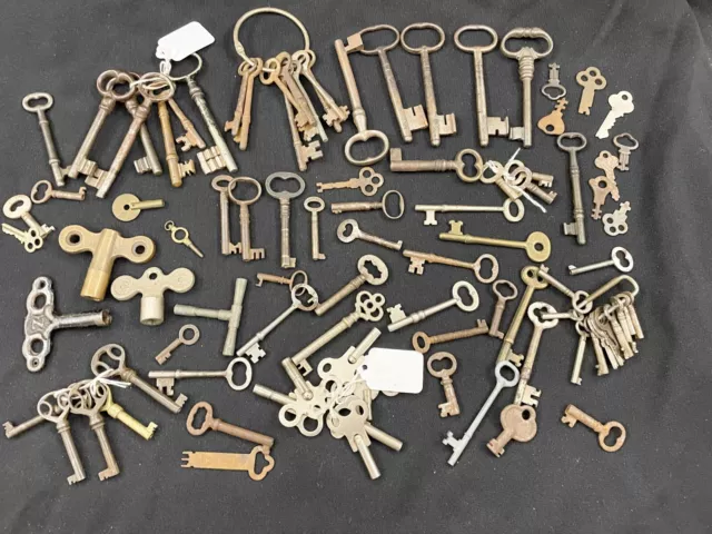 92 Vintage Antique Skeleton Keys, Open & Hollow Barrel Cabinet Door Clock Keys