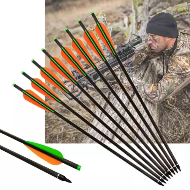 12X 18"/20" Carbon Crossbow Bolts Hunting Arrows Shooting Screw Point Moon Nock