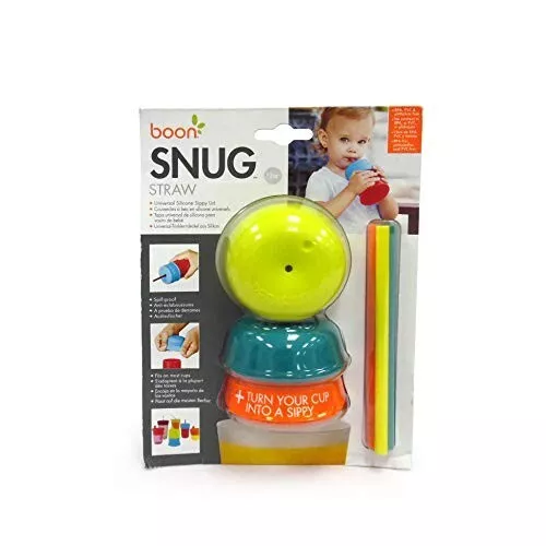 Boon SNUG Stretchy Silicone Lids with Straws, No Spill Baby Sippy Lids for Toddl