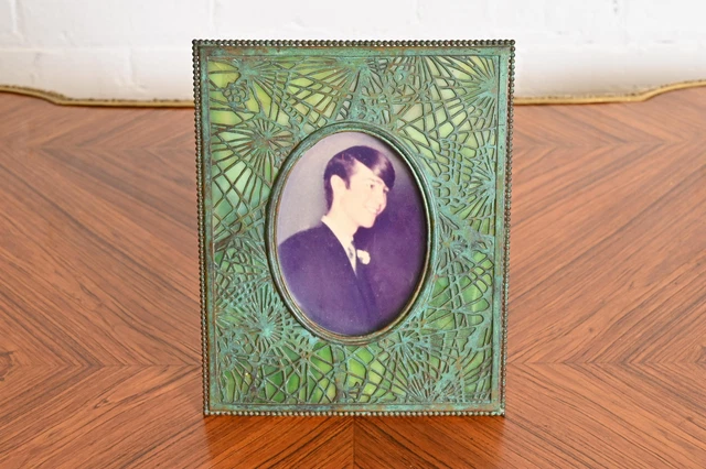 Tiffany Studios New York Art Nouveau Pine Needle Bronze Glass Picture Frame