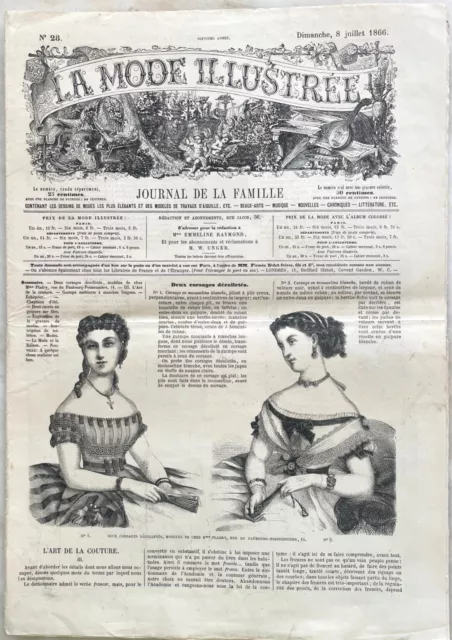 La Mode Illustrée n° 28 du 8 Juillet 1866 journal de famille Corsage décolleté