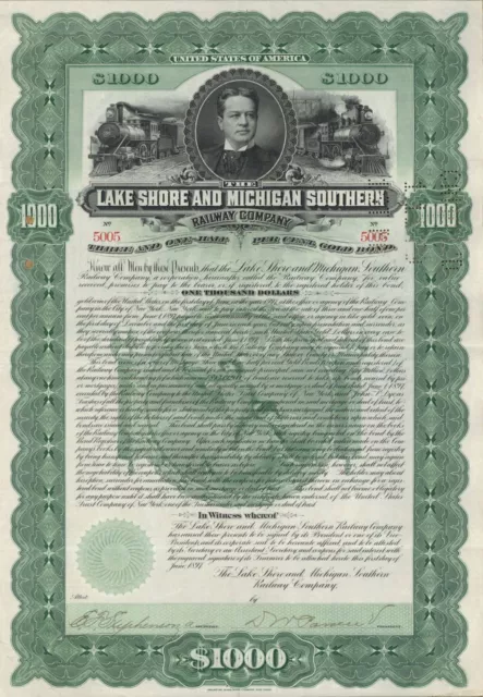 Lake Shore and Michigan Southern Railway -$1,000 Bond - Railroad Bonds