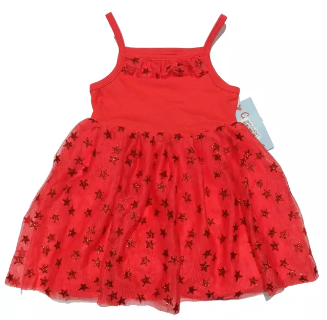 Cat & Jack Toddler Girls Size 2T Red w/ Stars Adaptive Ruffle Tulle Tank Dress