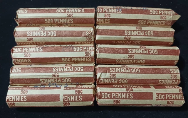 500 Wheat Pennies Cents 10 Rolls From 1940's And 1950's