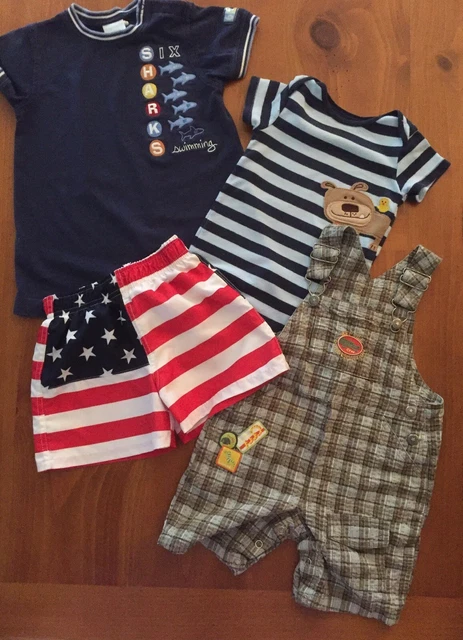 Baby Boy Sz 18 Months Lot 4 One Piece Carters Patriotic Swim Trunks Romper EUC