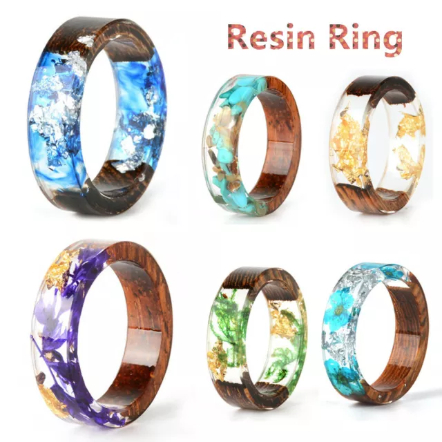 Design Handmade Jewelry Resin Ring Plants Inside Flower Wooden Band Ring