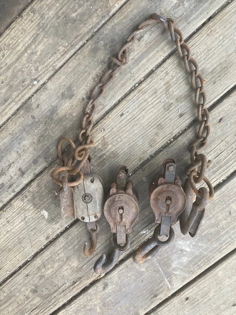 Old Vintage small Barn Pulley : Wood / Metal rustic antique 6