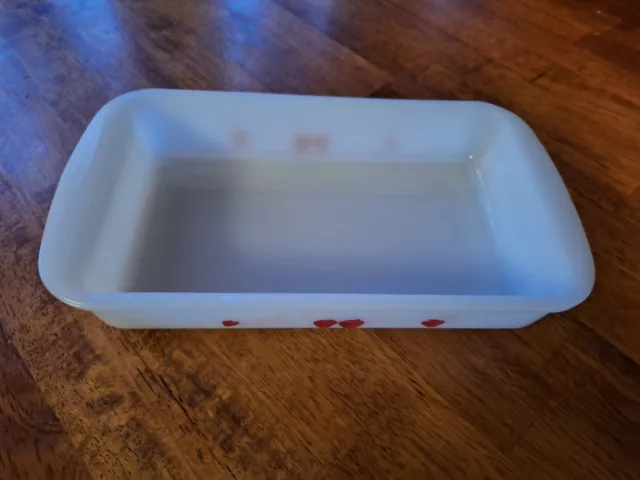 VINTAGE Pyrex White Milk Glass Oven Baking Dish Rectangle Strawberry Fair