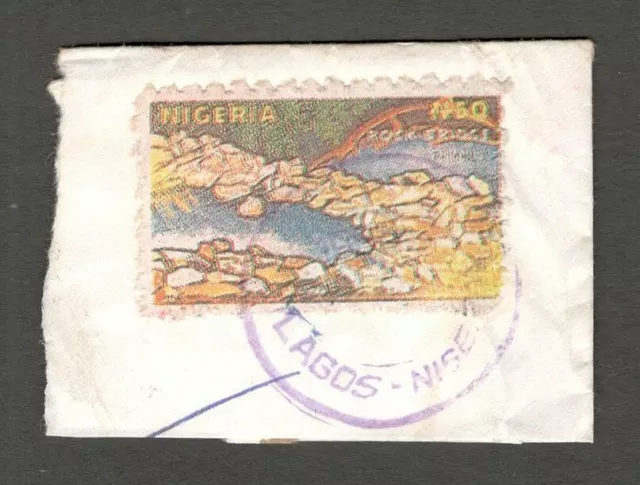 AOP Nigeria #560B 1990 Rock Bridge 50n POSTAL FORGERY on cover piece