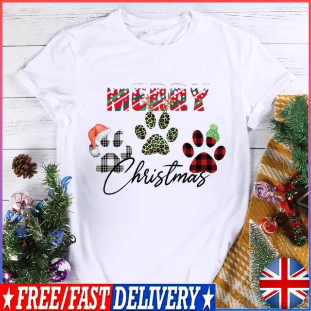 Christmas Dog Paw Round Neck T-shirt-0018584 #F
