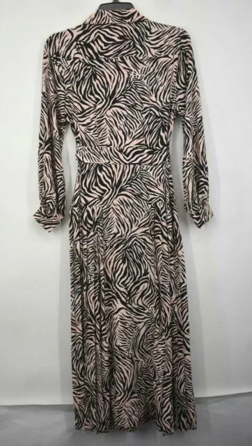 Topshop Womens Zebra Notch lapel Split Neck Long Sleeve Belted Midi Dress 2 2