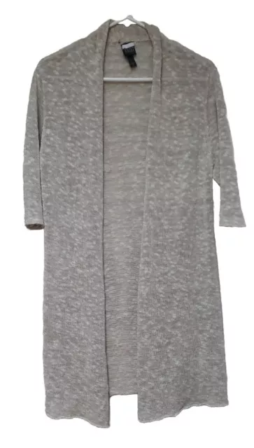 Eileen Fisher Open Cardigan Sweater Size M Gray Linen Blend