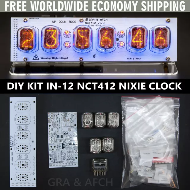 DIY KIT IN-12 Nixie Tubes Clock with Acrylic Stand [WITH OPTIONS] FREE SHIPPING