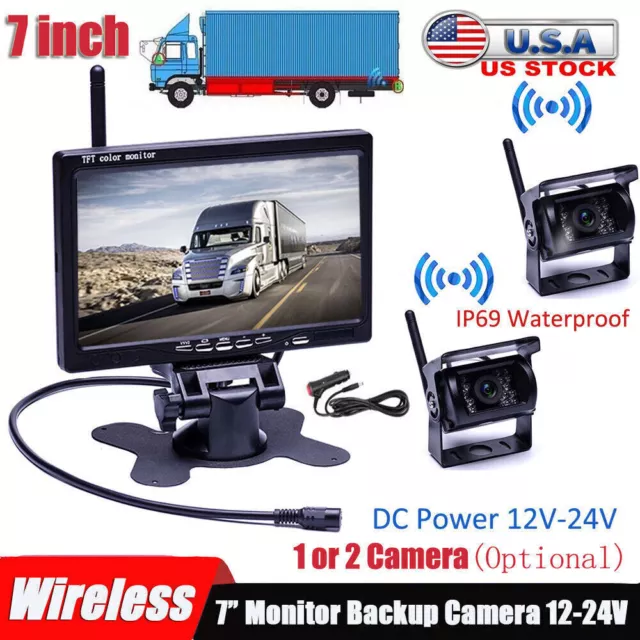 For RV Truck Bus Wireless Backup Rear View Camera System 7" Monitor Night Vision