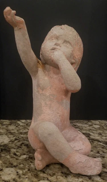 14.5"H Antique Statue of a Child Cast Concrete Architectural Salvage Cast Stone