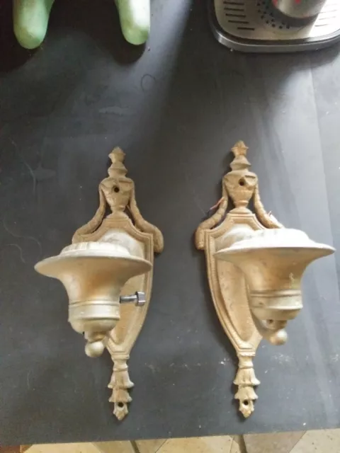 Pair of Working French Antique Vintage Metal Art Nouveau Deco Wall Sconce Lights