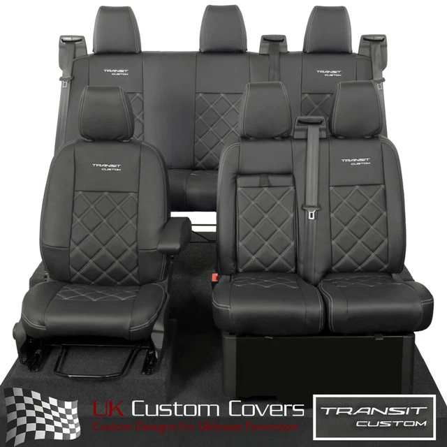 Housses De Siège Avant Pour Ford Transit Custom PHEV 2020-2025 - Noir, 2 Pièces + Appuie-têtes - Tissu Respirant, Protection Anti-taches