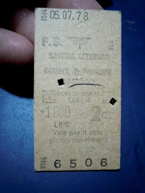 BIGLIETTO DEL TRENO CARTONATO - SAVONA LETIMBRO / GENOVA - 1978 - 2classe