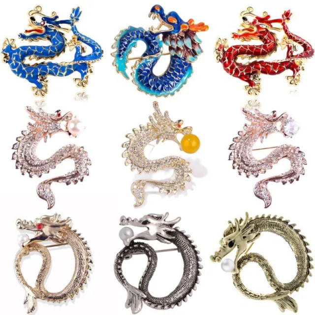 Retro Crystal Enamel Dragon Brooch Pin Women Men Costume Jewelry Party Gifts Hot