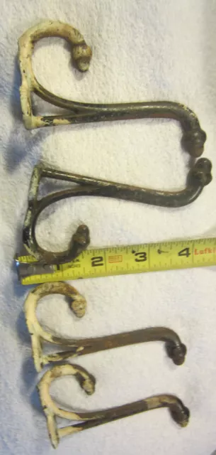 4 lot,Large Double Wall Hook Coat Rack Hat Hanger Cast Iron Heavy Duty Antique,