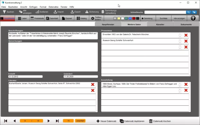 GS Kunst-Verwaltung 2 - Software für Gemälde, Grafiken, Skulpturen und Plastiken 3